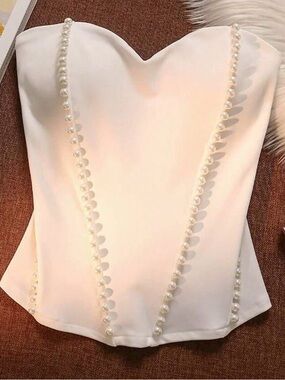 Bridal Strapless Pearl-Trim White Bustier Top Never Worn